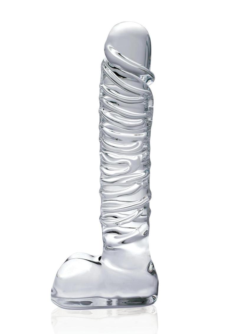 Icicles Textured And Realistic Designed Glass Dildo with Balls