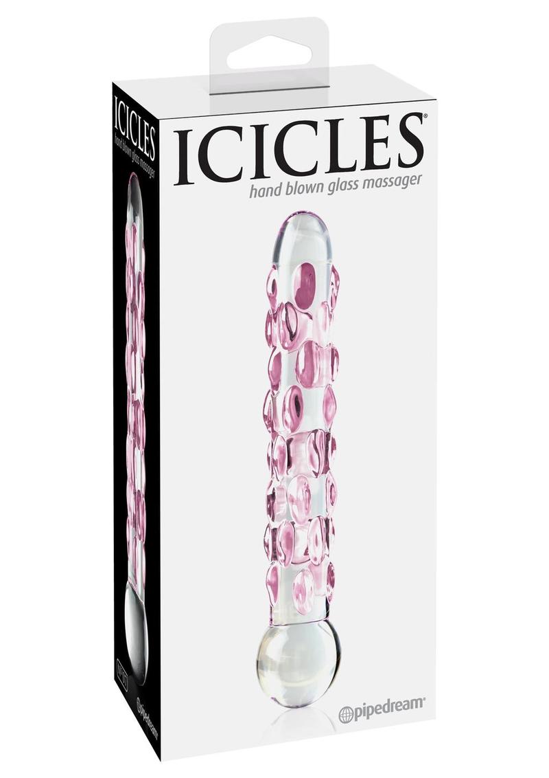 Icicles Hand Blown Clear And Purple Textured Glass Dildo