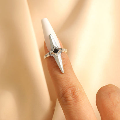 Gothic Dark Silver Sword &amp; Cross Open Ring