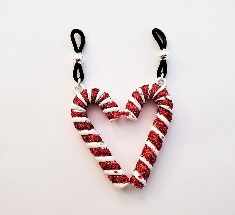 Candy Cane Fake Nipple Rings, Sexy Christmas Jewelry