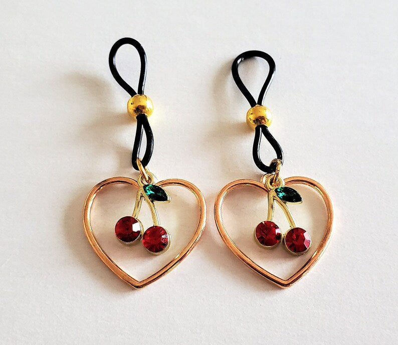 Cherry Heart Non-Pierced Fake Nipple Ring Jewelry