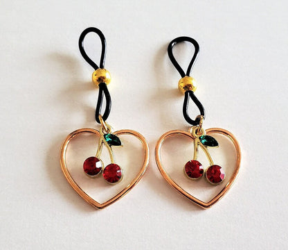 Cherry Heart Non-Pierced Fake Nipple Ring Jewelry