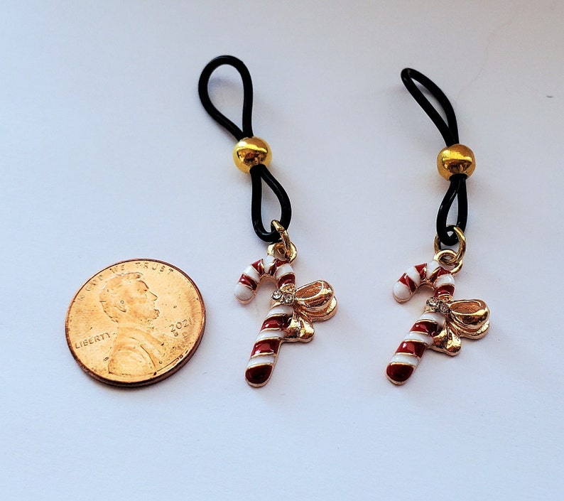 Dainty Candy Cane Nipple Ring, Christmas Nipple Jewelry