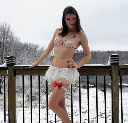 Christmas Lingerie Bra, Holiday Cupless Bra, Candy Cane Sparkle Lingerie
