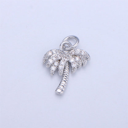 Dainty Gold, Rose Gold, Black, Silver Palm Tree Charm - Pendant, Micro Pave Cubic CZ Crystal Pendant Gold filled, C-841