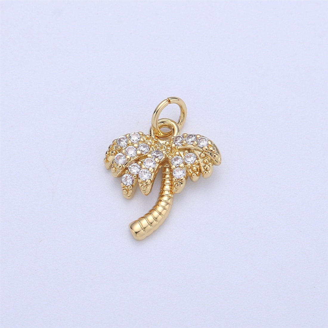 Dainty Gold, Rose Gold, Black, Silver Palm Tree Charm - Pendant, Micro Pave Cubic CZ Crystal Pendant Gold filled, C-841