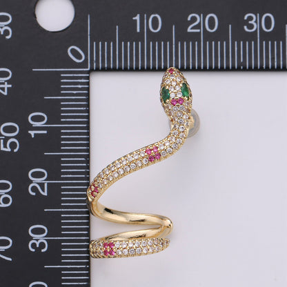 Dangle Snake Earrings, Gold Snake Earrings, Snake Stud Earrings, Snake Drop Earrings, Gold Snake Stud Micro Pave CZ Serpent Stud Earring Q-088