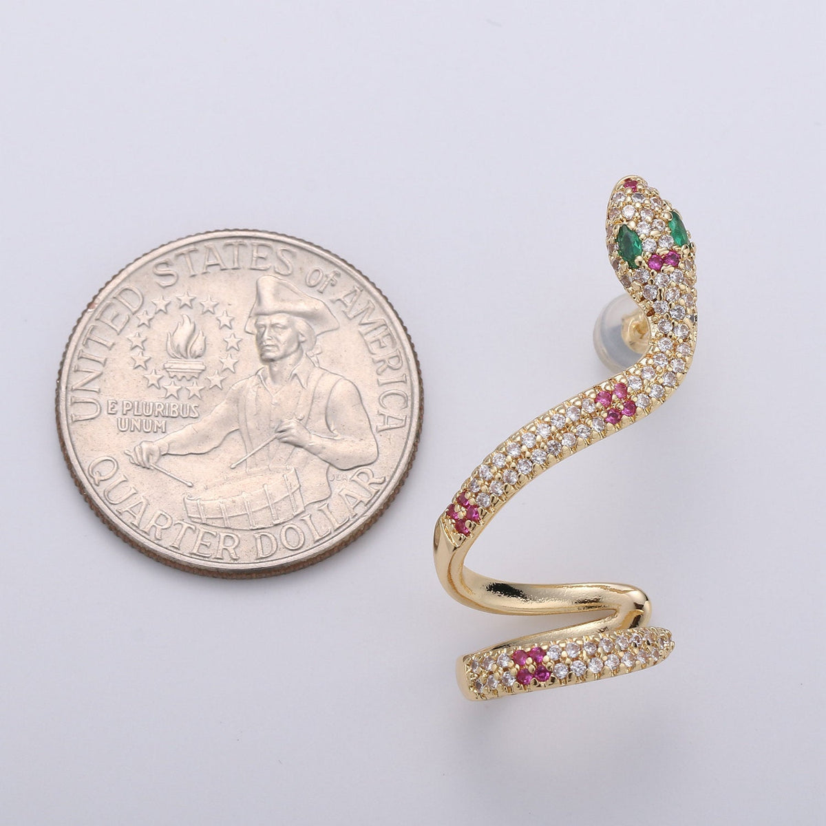 Dangle Snake Earrings, Gold Snake Earrings, Snake Stud Earrings, Snake Drop Earrings, Gold Snake Stud Micro Pave CZ Serpent Stud Earring Q-088