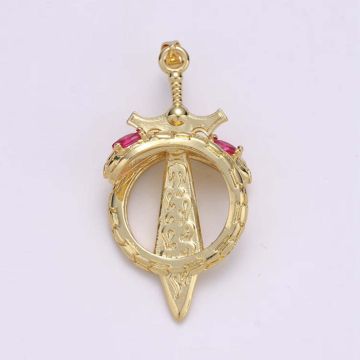 14K Gold Filled 43mm Green, Multicolor, Pink CZ Snake Sword Open Charm | J00036 - J00038