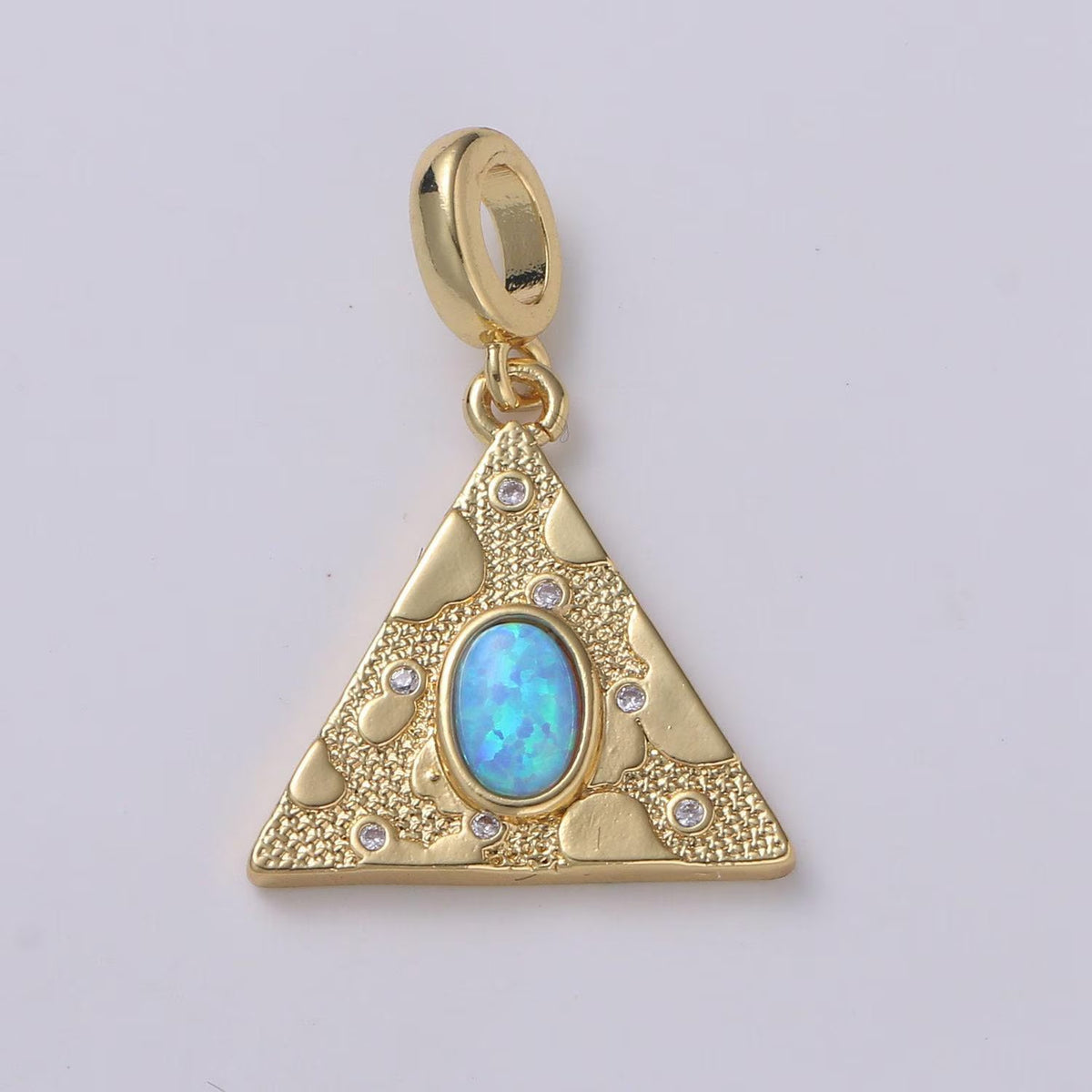 14K Gold Filled Blue, White Opal CZ Textured Triangle Drop Rondelle Pendant in Gold &amp; Silver | H307
