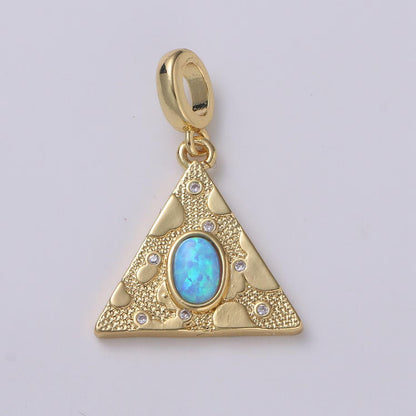 14K Gold Filled Blue, White Opal CZ Textured Triangle Drop Rondelle Pendant in Gold &amp; Silver | H307