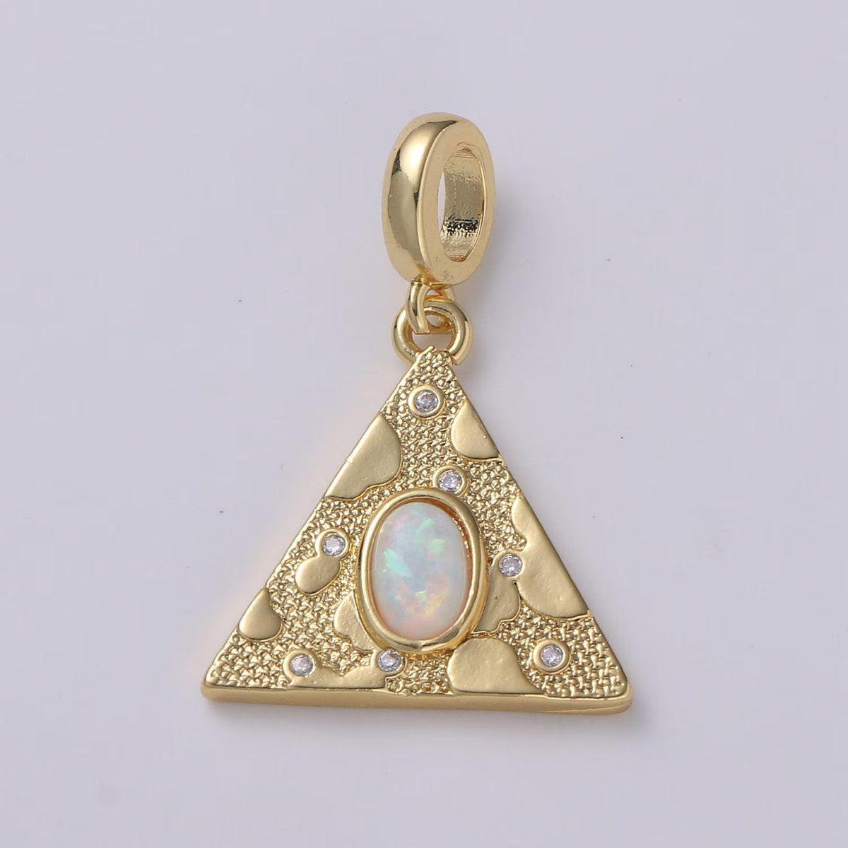 14K Gold Filled Blue, White Opal CZ Textured Triangle Drop Rondelle Pendant in Gold &amp; Silver | H307
