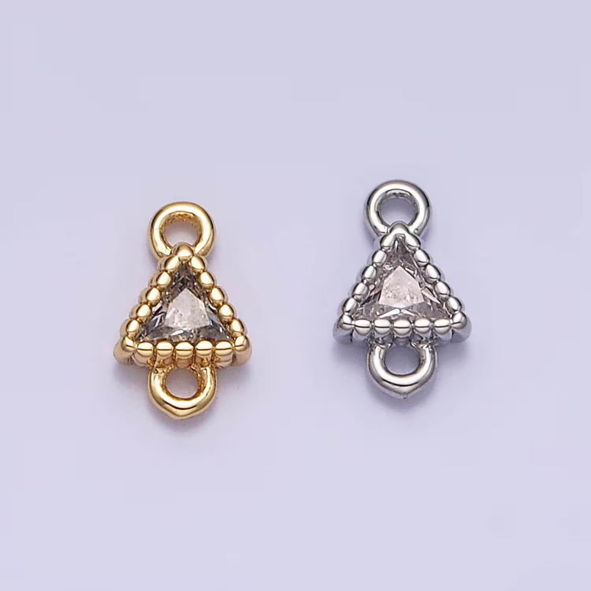 16K Gold Filled 4.5mm Clear CZ Triangle Connector in Gold &amp; Silver | Y906
