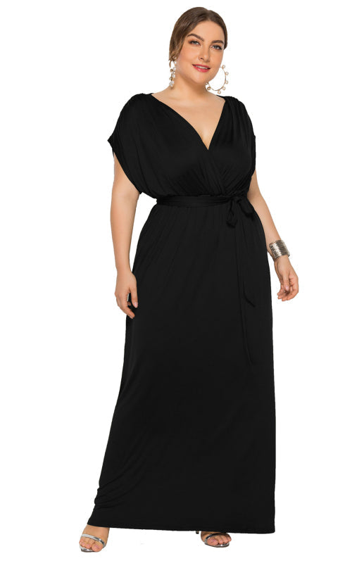 Maternity Knit Dress - Short Sleeve V-Neck Solid Color Dress