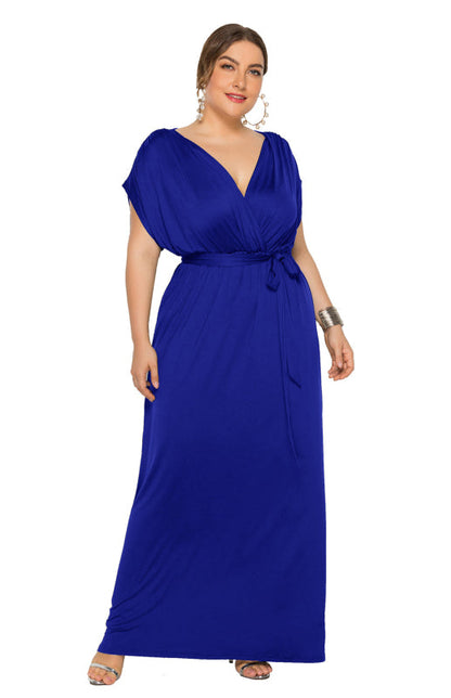 Maternity Knit Dress - Short Sleeve V-Neck Solid Color Dress