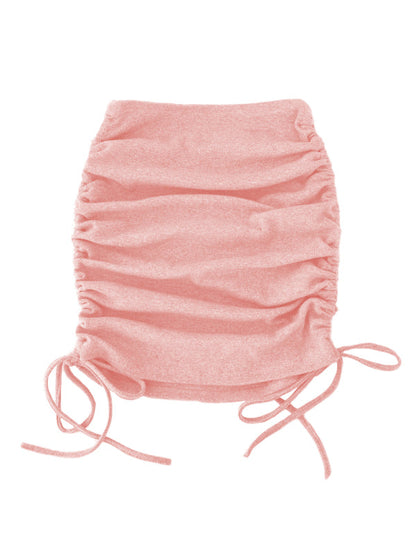Knit Rib Skirt Women Side Drawstring Stretch Ruffle Mini Skirt