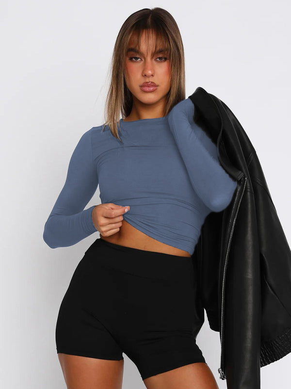 Solid color slim fit pullover t-shirt women&
