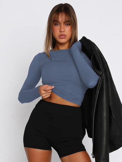 Solid color slim fit pullover t-shirt women&