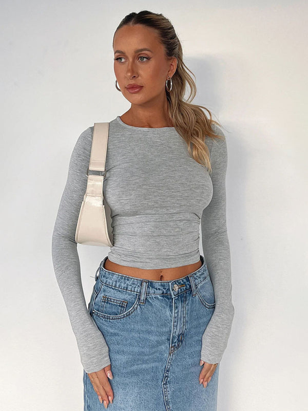 Solid color slim fit pullover t-shirt women&