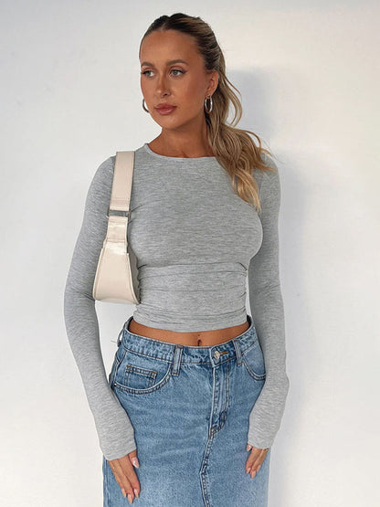 Solid color slim fit pullover t-shirt women&