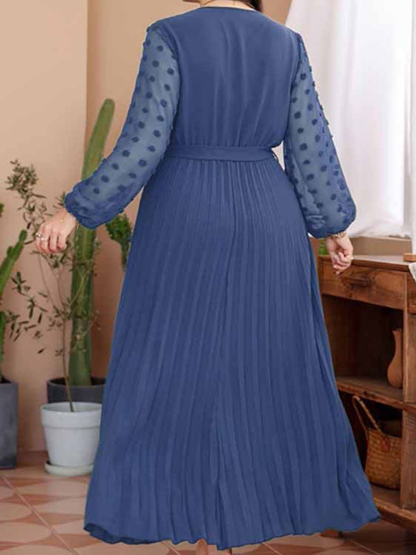 Modern large size elastic waist jacquard patchwork dress
