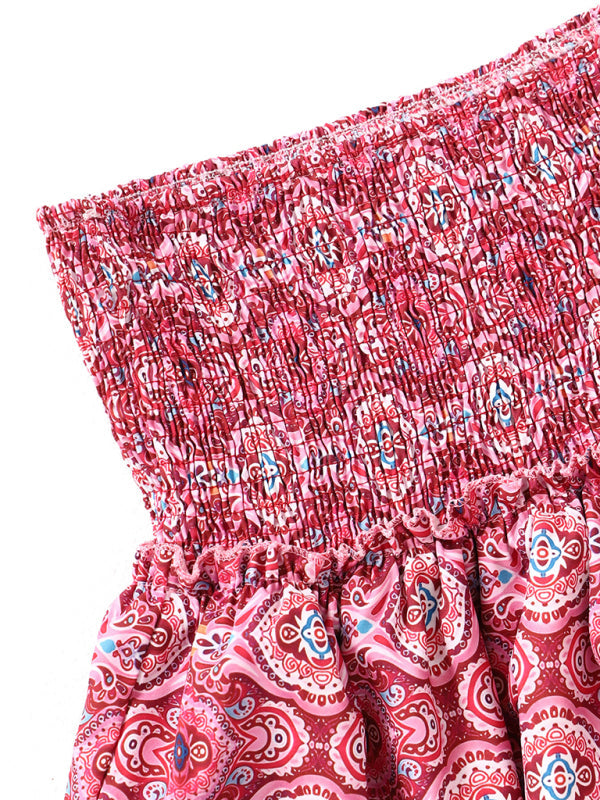 Floral Pleated Skirt Women Half Length Ruffled Fashion Midi Skirt