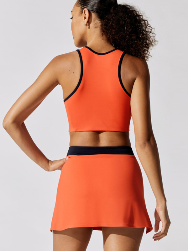 Sports Yoga Top with Built-in Chest Pad | Moisture-Wicking Breathable | White &amp; Orange