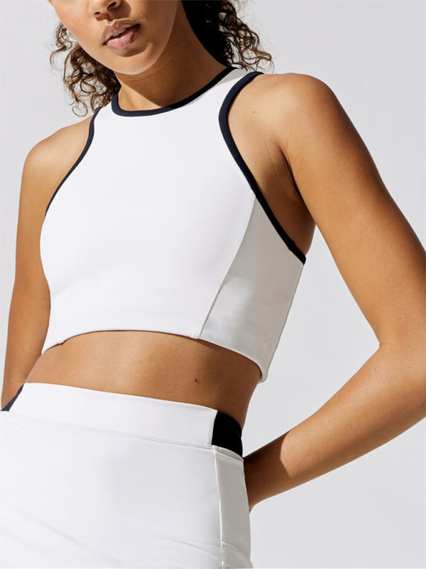 Sports Yoga Top with Built-in Chest Pad | Moisture-Wicking Breathable | White &amp; Orange
