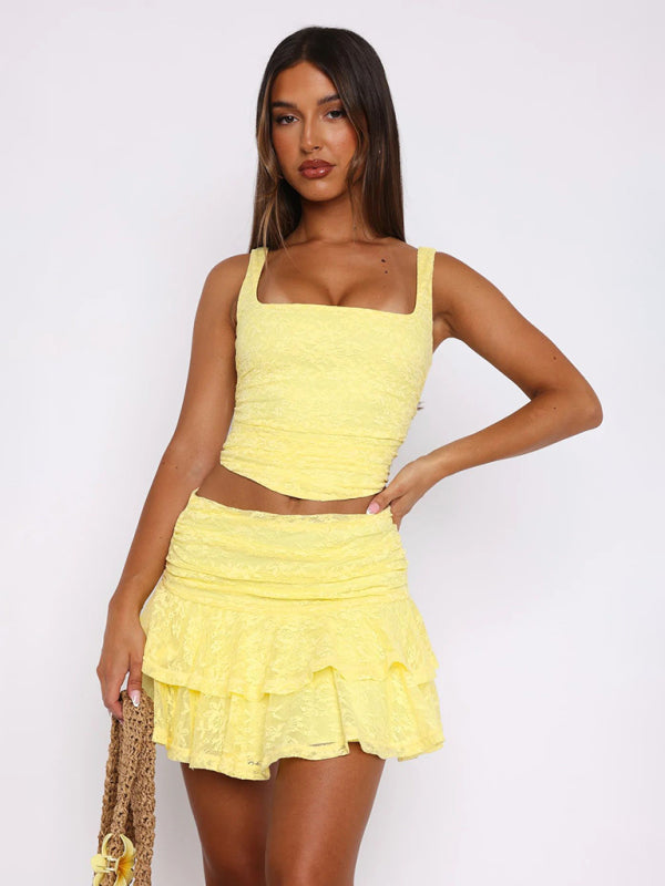 Multi Layer Lace Skirt Women Tiered Ruffle Mini Skirt