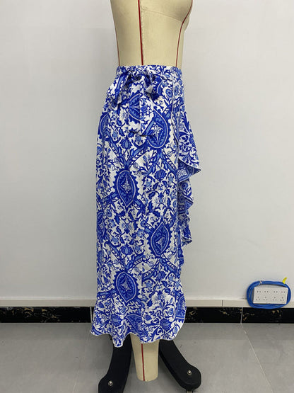 Ethnic paisley print irregular skirt