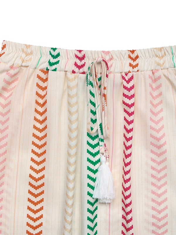 Contrast color print skirt elastic bohemian patchwork skirt