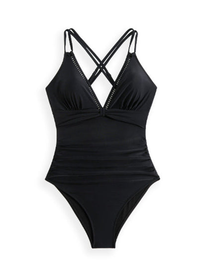 Modern solid color sling hollow one-piece swimsuit