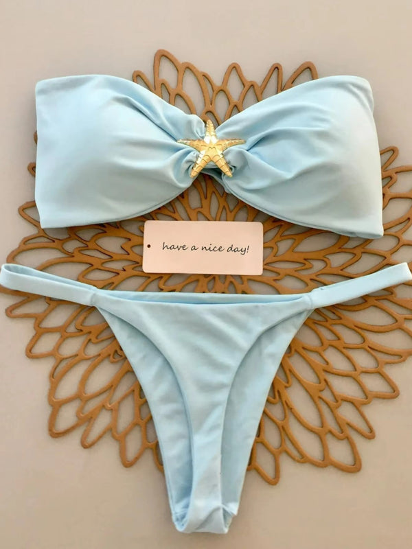 Starfish solid color bandeau bikini