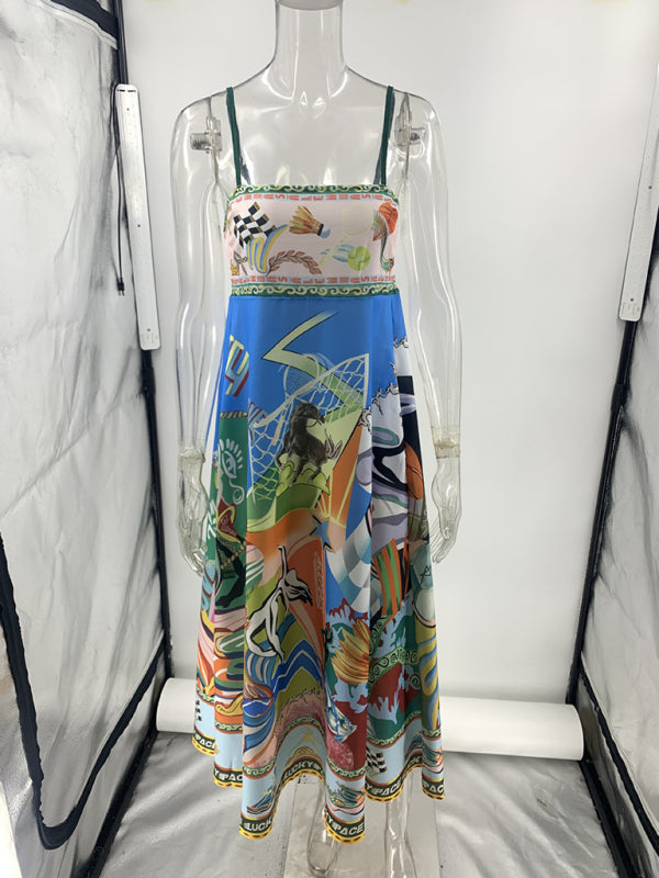 Printed suspender sunflower skirt holiday style dress