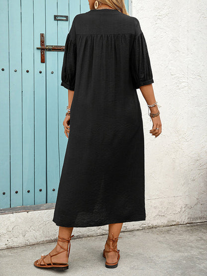 Casual personality ethnic style loose five-point sleeve embroidered dress