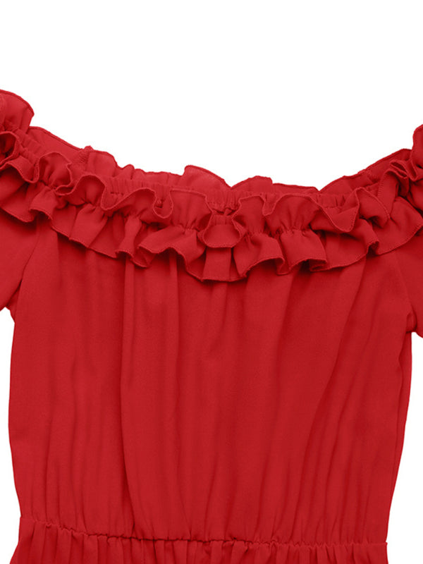 Party elegant sweet style one shoulder long sleeve solid color women&