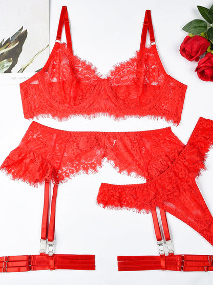 Sexy lace suspenders four-piece set