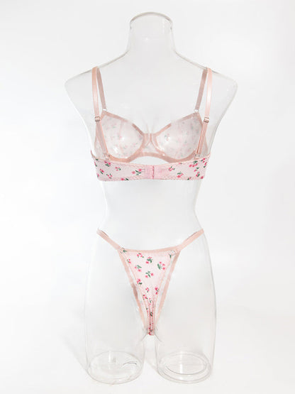 Sexy pastoral floral knitted lingerie set