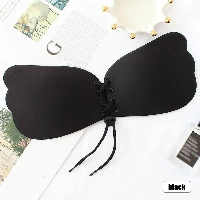 Incredible Strapless Invisible Bra Seamless Push Up Silicone Bras For Women Skin Black Lingerie Drawstring Bralette