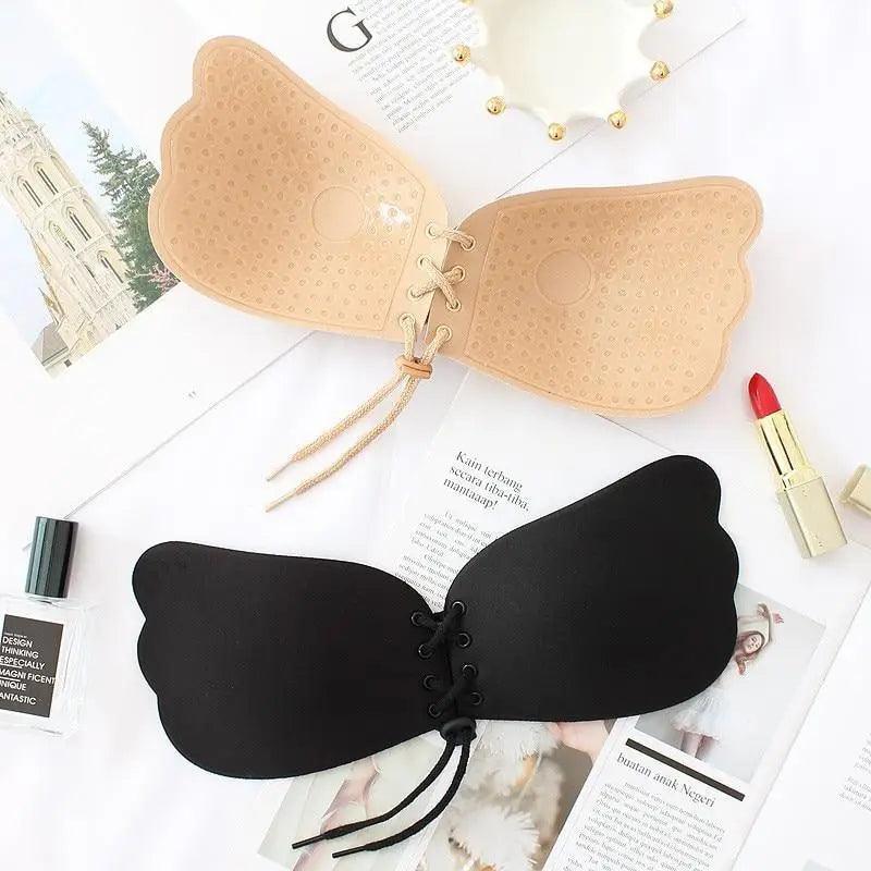 Incredible Strapless Invisible Bra Seamless Push Up Silicone Bras For Women Skin Black Lingerie Drawstring Bralette