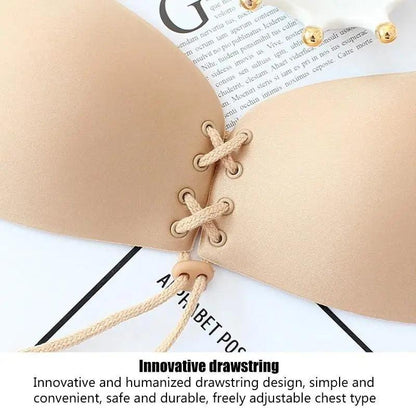 Incredible Strapless Invisible Bra Seamless Push Up Silicone Bras For Women Skin Black Lingerie Drawstring Bralette