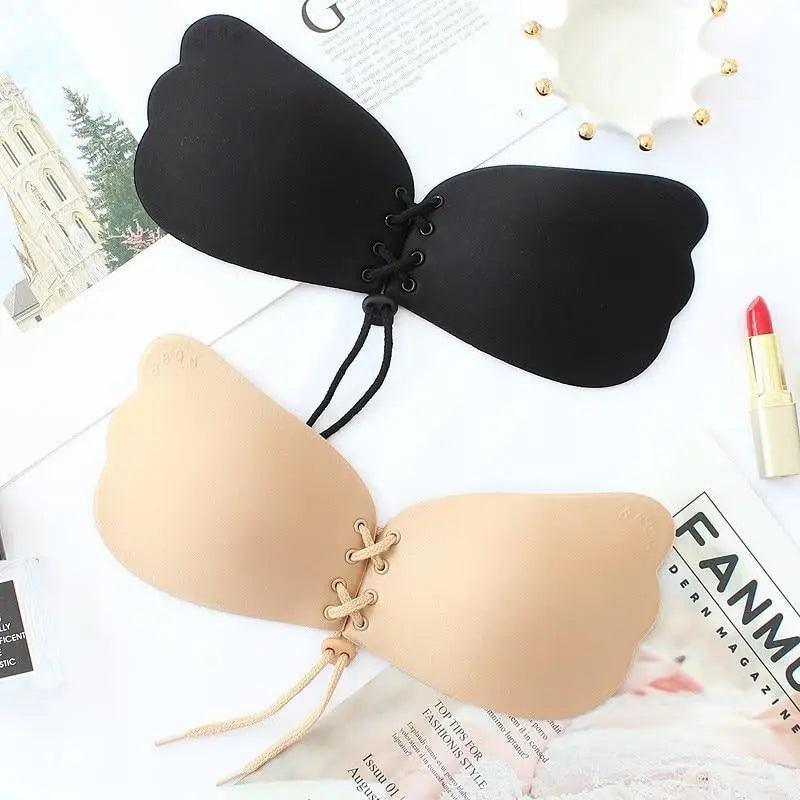 Incredible Strapless Invisible Bra Seamless Push Up Silicone Bras For Women Skin Black Lingerie Drawstring Bralette
