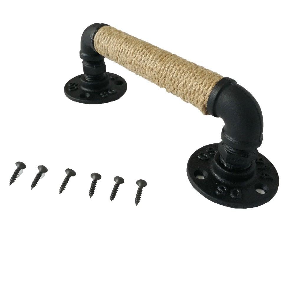 Industrial Style Furniture Handle Barn Sliding Wooden Door Handles Black Antique Vintage European Wrought Iron Rope Handle Drawer Pull Knob Antique Black Knobs Handles Hardware