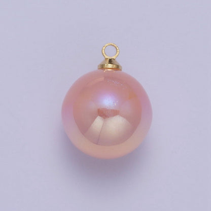 Iridescent Sparkly Blue &amp; White Pearl Round Charm Pendant For Jewelry Making  P-1558~P-1562