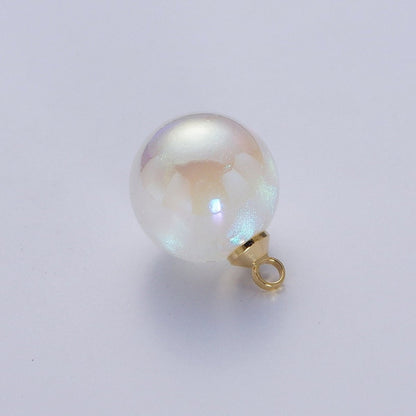 Iridescent Sparkly Blue &amp; White Pearl Round Charm Pendant For Jewelry Making  P-1558~P-1562
