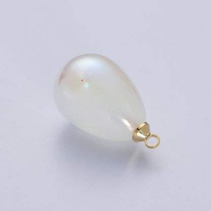 Iridescent Sparkly White Teardrop Pearl Charm Pendant For Jewelry Making P-1557