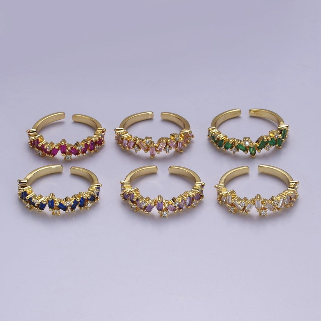 Irregular Baguette Color Stone Half Eternity Stackable Ring Stacking Gold Filled Bands Open Adjustable Ring O-2095 ~ O-2100