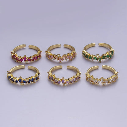 Irregular Baguette Color Stone Half Eternity Stackable Ring Stacking Gold Filled Bands Open Adjustable Ring O-2095 ~ O-2100