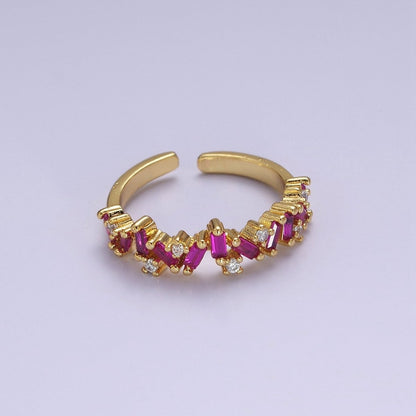 Irregular Baguette Color Stone Half Eternity Stackable Ring Stacking Gold Filled Bands Open Adjustable Ring O-2095 ~ O-2100