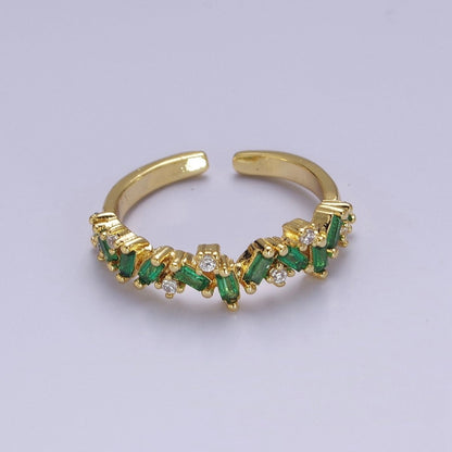 Irregular Baguette Color Stone Half Eternity Stackable Ring Stacking Gold Filled Bands Open Adjustable Ring O-2095 ~ O-2100